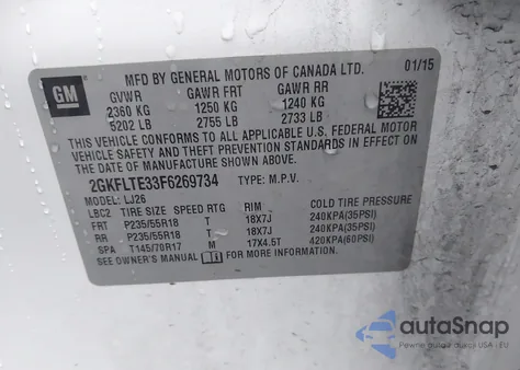 2015 GMC Terrain Slt-2 из США, поврежденный, VIN 2GKFLTE33F6269734